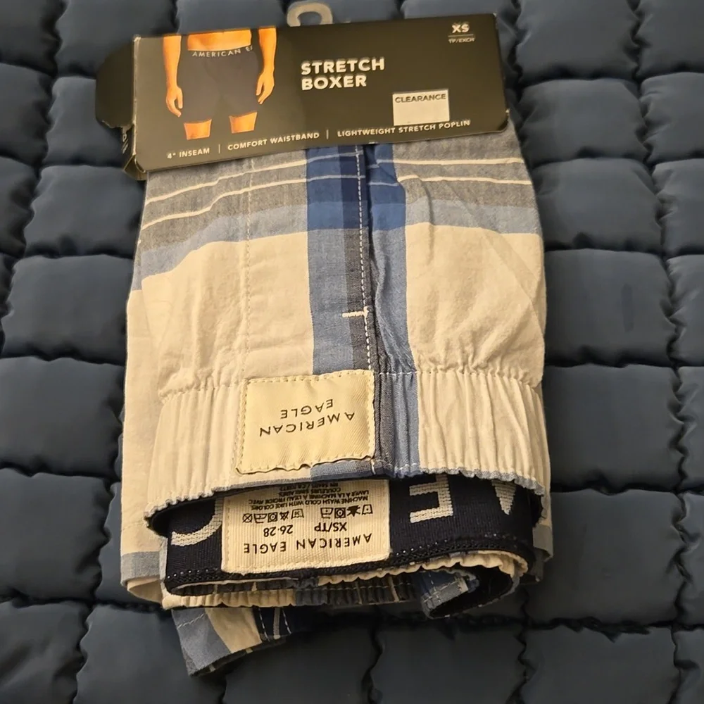 NWT American Eagle Outfitters Blue White 4 Inch Stretch Poplin Boxer XS